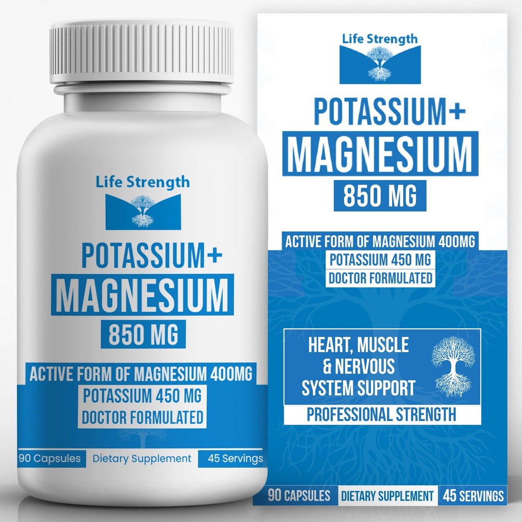 Life Strength Magnesium Kalium Complex Supplement - 90 Kapseln - Hohe Absorption Magnesium Unterstützung Vascular Health & Leg Cramp