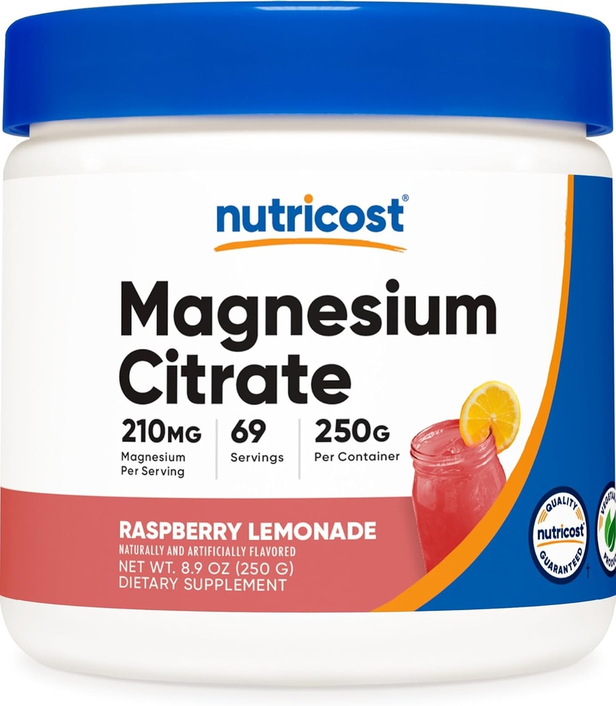 Nutricost Magnesium Citrat Pulver (Raspberry Lemonade, 250 Gramm)