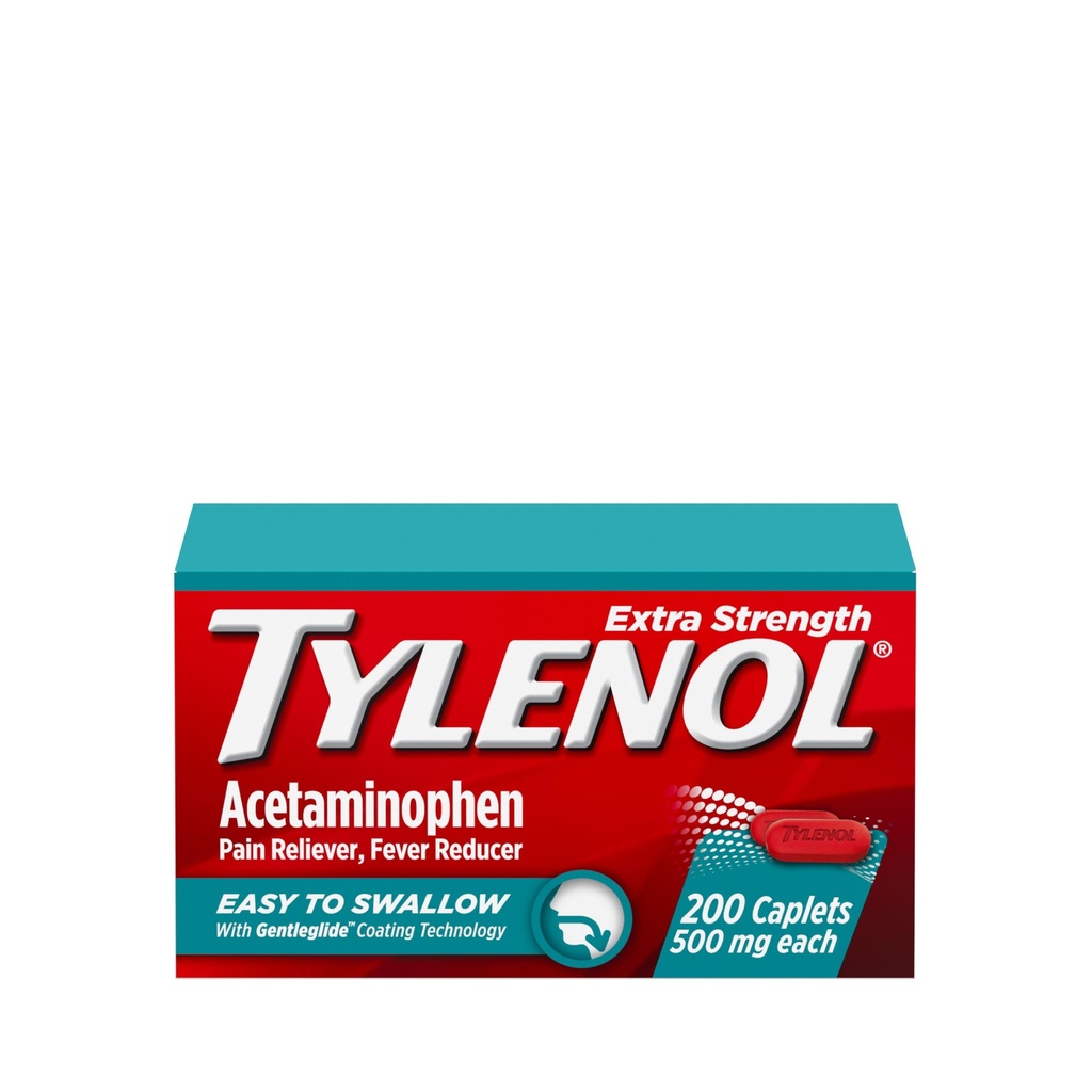 Tylenol Extra Strength Easy to Swallow Acetaminophen, Pain Reliever & Fever Reducer Coated Caplets für Erwachsene mit Gentleglide Technology, 500 mg Extra Strength Acetaminophen, 200 ct