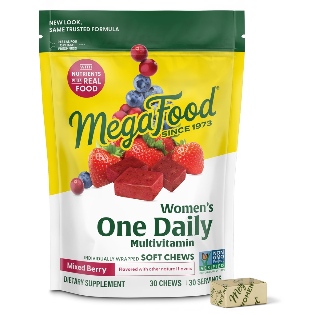 MegaFood Women's One Daily Multivitamin Soft Chews - Multivitamin für Frauen mit Folat, Vitamin B6, B12, Biotin, Vitamin D - Delicious Mixed Berry Flavor - Vegetarisch, Non-GMO - 30 Chews