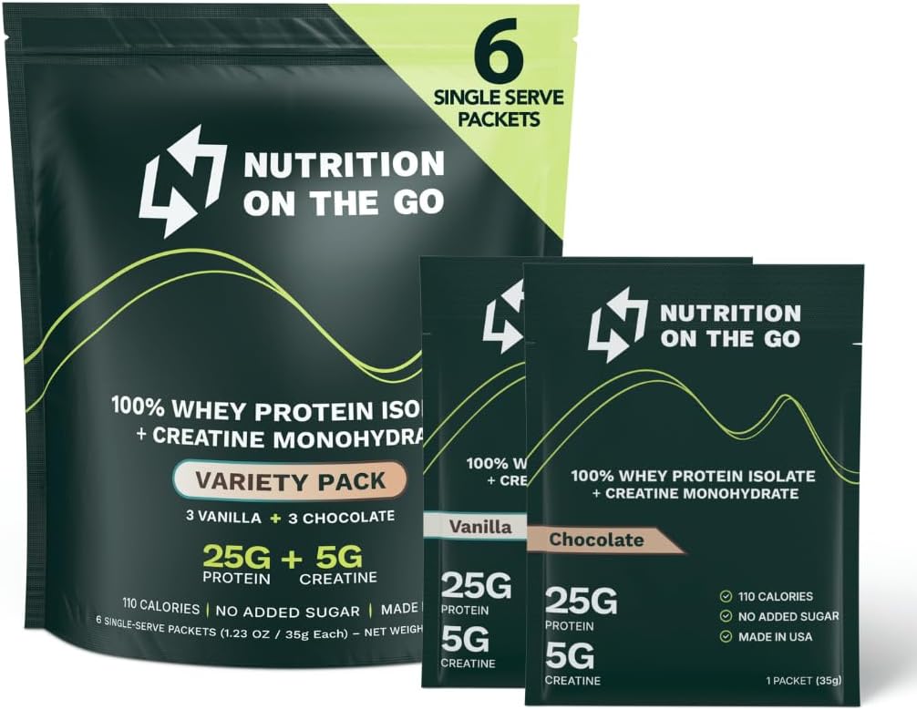 Ernährung auf den Go Whey Protein Isolate Packets mit Kreatin – 25g Protein + 5g Creatine – Single-Serve Travel Protein - Variety Pack (Vanilla & Chocolate) (6-Pack)