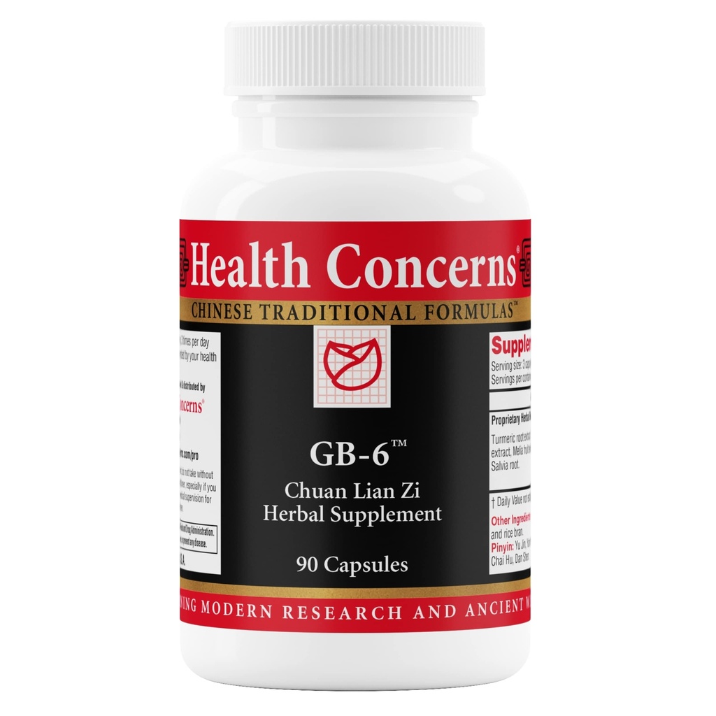 Health Concerns GB-6 – Gallbladder Support Supplement – Chuan Lian Zi Kräuterformel – Natürliche Gallenstein Unterstützung – Bupleurum, Turmeric, Dandelion Root Extracts– Chinesische Kräuterkapseln – 90 Kapseln