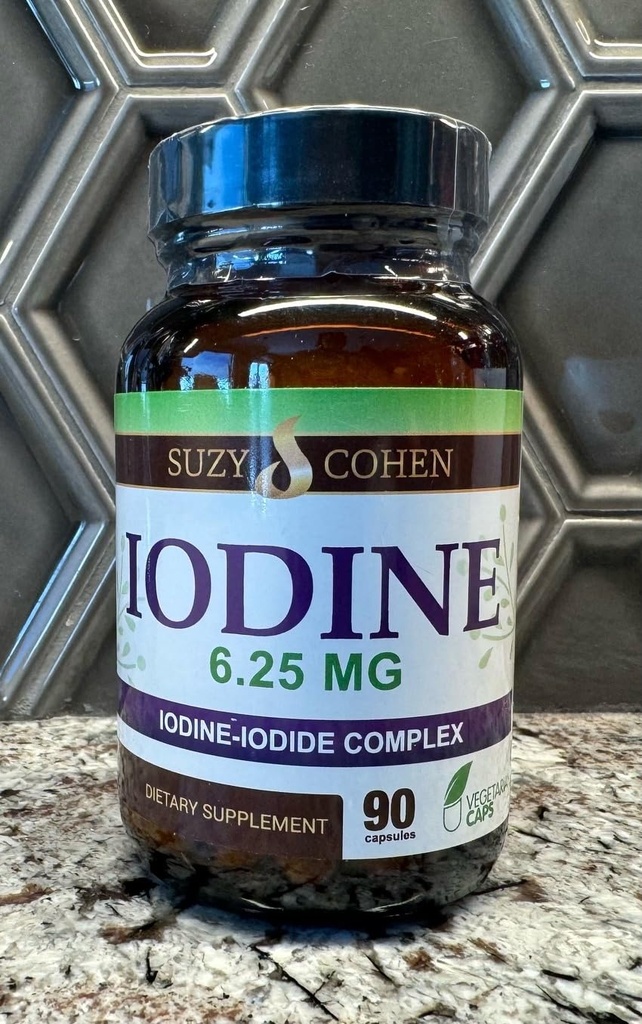 Suzy Cohen Iodine Complex Supplement - 6.25mg Iodine & Iodide Blend - 90 Vegetarische Kapseln für Ernährungsunterstützung