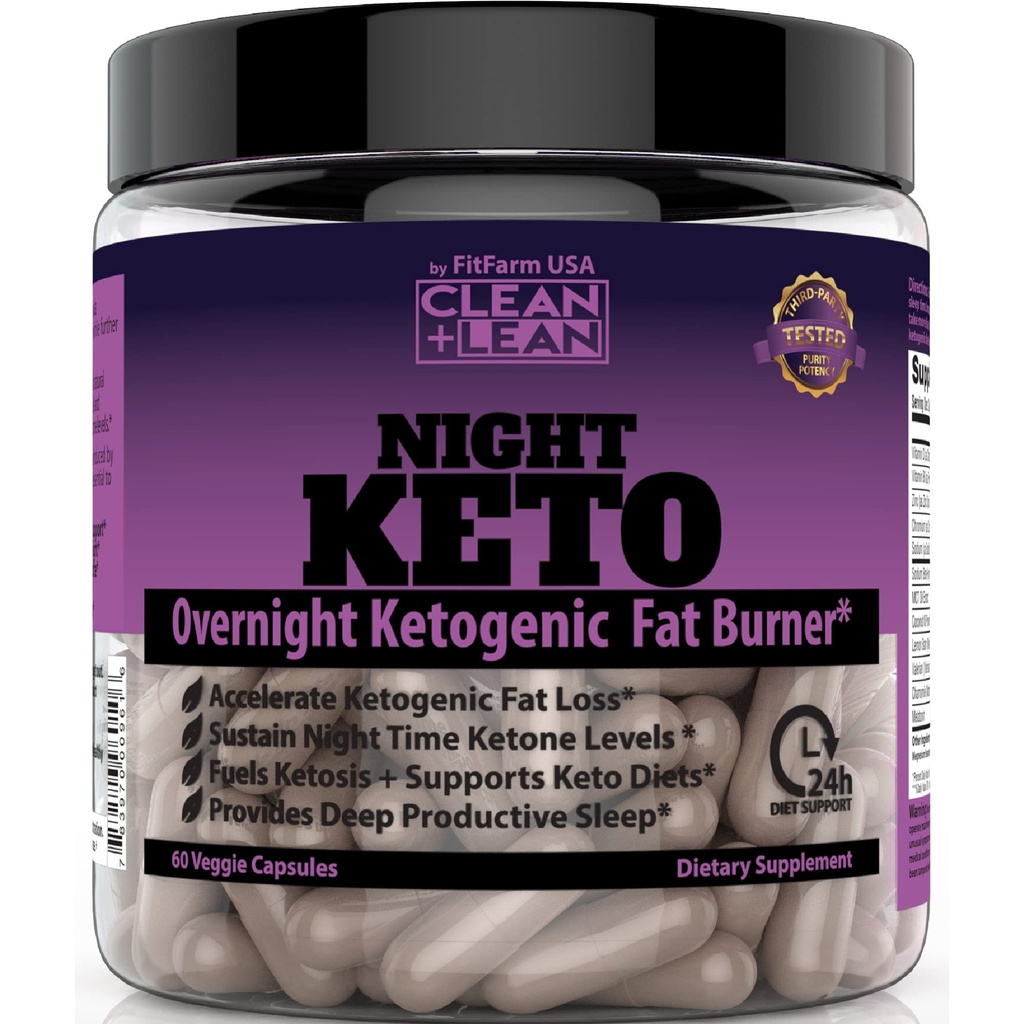 Clean+Lean Night Keto: Erstmals über Nacht Ketogenic Fat Burner & Sleep Aid | BHB Ketone + MCT Öl Extrakt + Vitamine & Mineralien | 24 HR Diät Schlafen Sie große Verlust Gewicht | Alle natürlichen & GF | 60 Caps