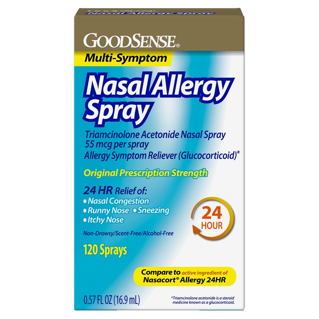 GoodSense Multi-Symptom Nasal Allergy Spray, Triamcinolone Acetonide Nasal Allergy Spray, 55 mcg pro Spray, 0.57 Fluid Unzen