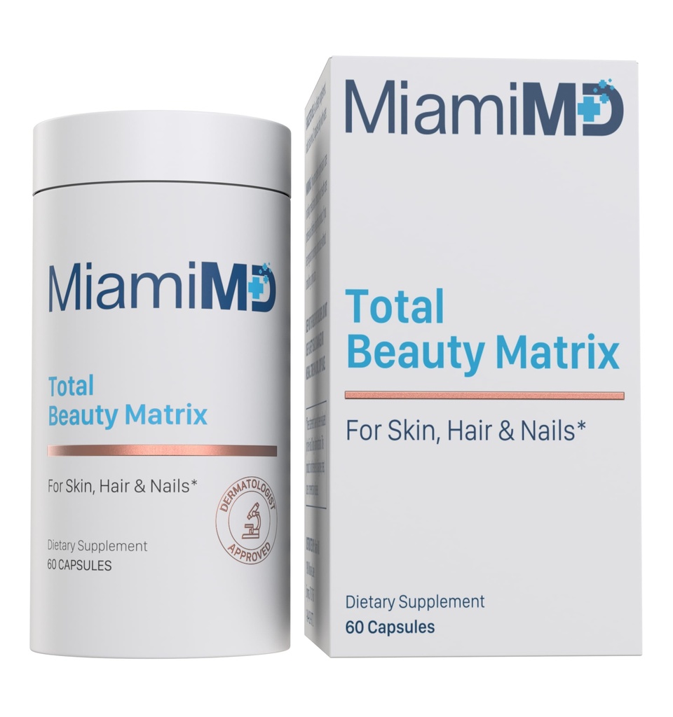 MiamiMD Total Beauty Matrix Collagen Ergänzungen für Frauen - Collagen Kapseln mit Vitamin C für Haar, Haut und Nägel - Grau - 60 Kapseln