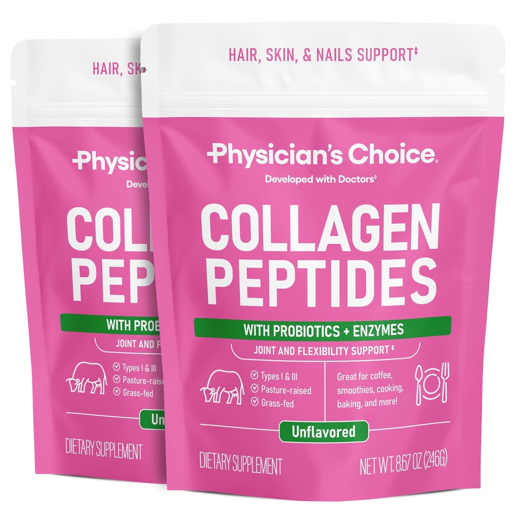 Collagen Peptides Powder - Hydrolysiertes Protein (Typ I & III) - Verdauungsenzyme - Keto Collagen Powder für Frauen & Männer - Haar, Haut, Gelenke & Workout Recovery Aid - Gras Fed, Non-GMO - Zwei-Pack