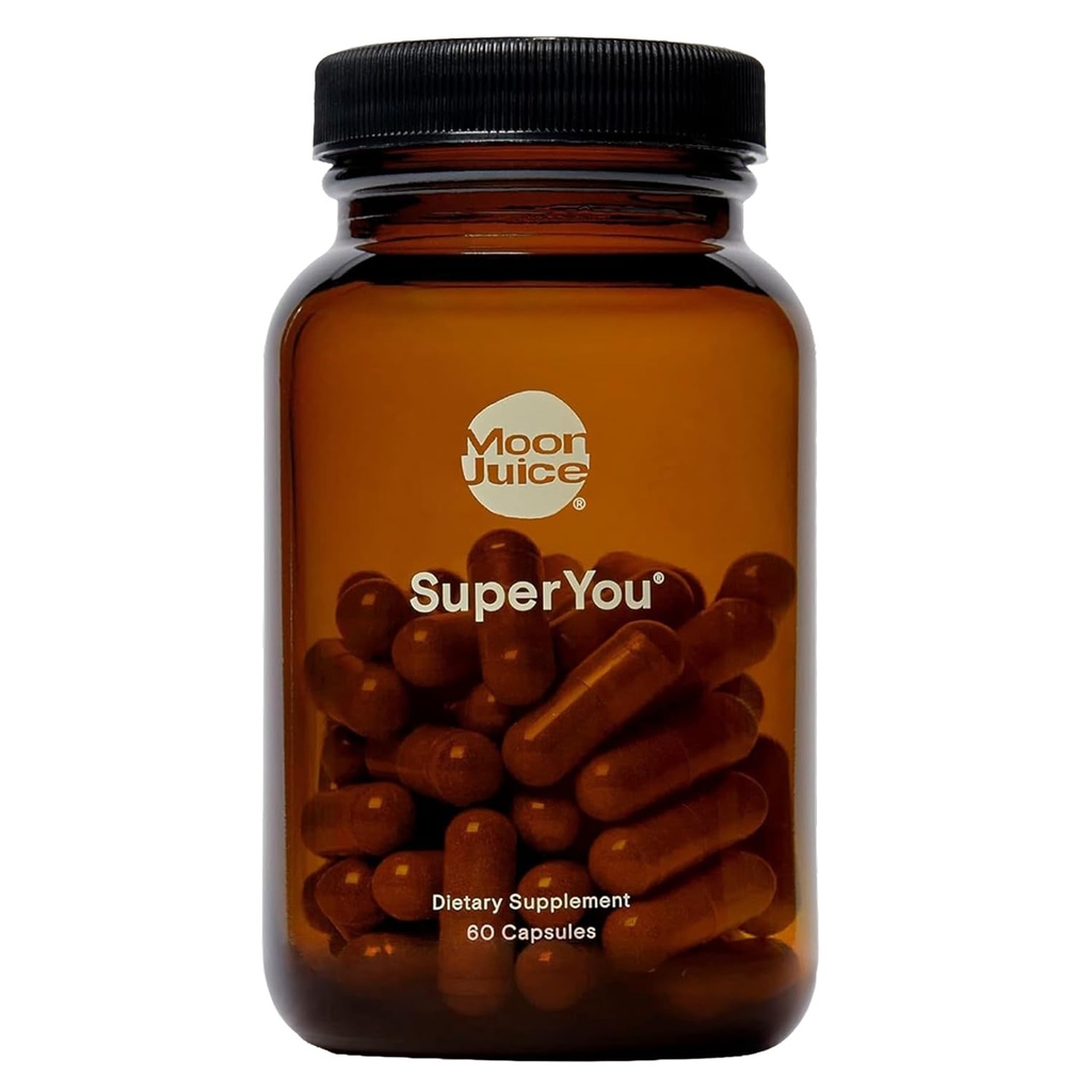 Moon Juice SuperYou Ashwagandha Ergänzungen mit Rhodiola, Shatavari & Amla - Cortisol Reducer für Energie, Stimmung, Fokus und Stress Unterstützung, Vegan, Non-GMO & 100% Traceable, 60 Kapseln, 30 Servietten