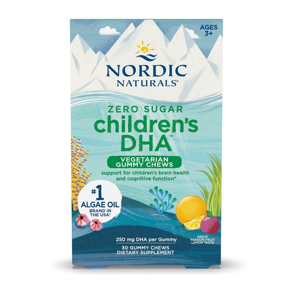 Nordic Naturals Zero Sugar Children’s DHA Vegetarian Gummy Chews - Passion Fruit Lemon Flavor - 30 Gummies - Vegan Algenöl Omega-3 Supplement für Kinder Brain & Cognition Support - 30 Portionen