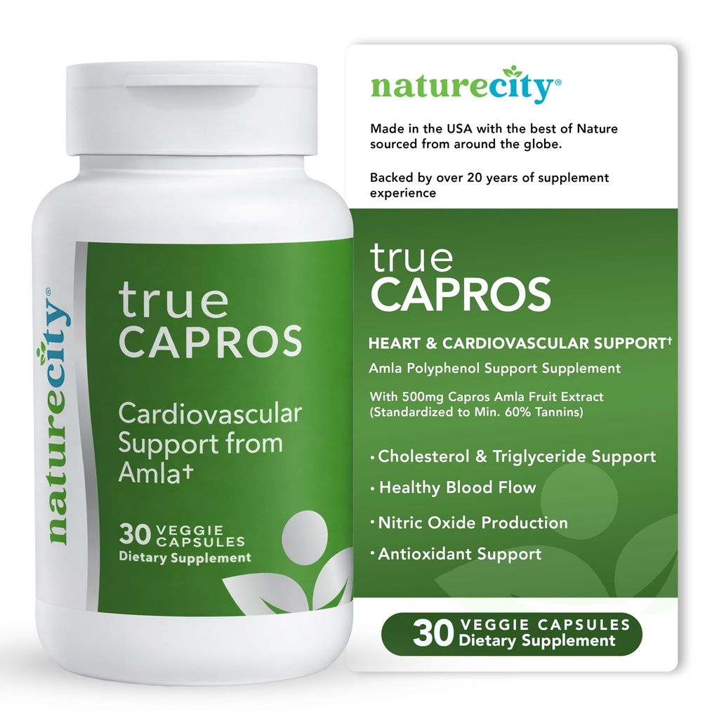 NatureCity True-Capros Amla Fruchtextrakt Ergänzung Polyphenol Antioxidans Power unterstützt Herz-Kreislauf-Gesundheit (30 Veggie Kapseln) Non-GMO Vegan freundlich und Soja kostenlos