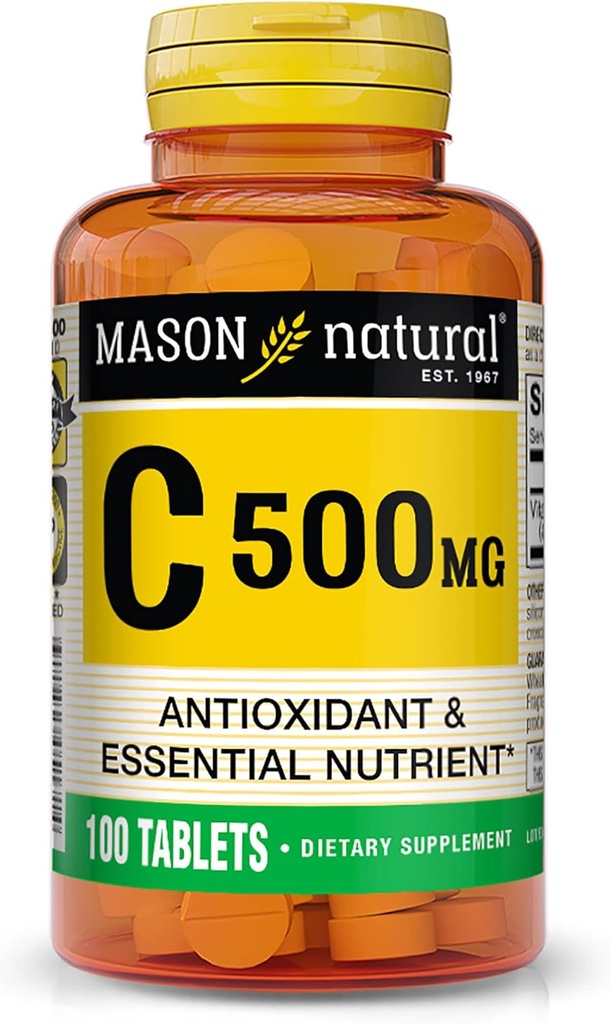 MASON NATURAL Vitamin C 500 mg - Supports Healthy Immune System, Antioxidant and Essential Nutrient, 100 Tablets