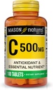 MASON NATURAL Vitamin C 500 mg - Unterstützt gesundes Immunsystem, Antioxidans und essentielle Nährstoffe, 100 Tabletten
