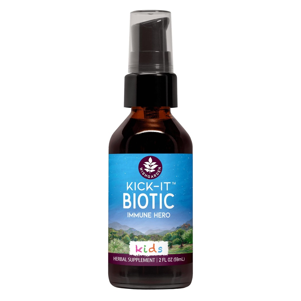 WishGarden Kräuter Kick-It Biotic Immune Hero für Kinder - Pflanzenbasierte Kräuter Biotic Formel mit Usnea Lichen & Echinacea, unterstützt gesunde Immun- und Atemsystemfunktion, Immun Booster, 2oz