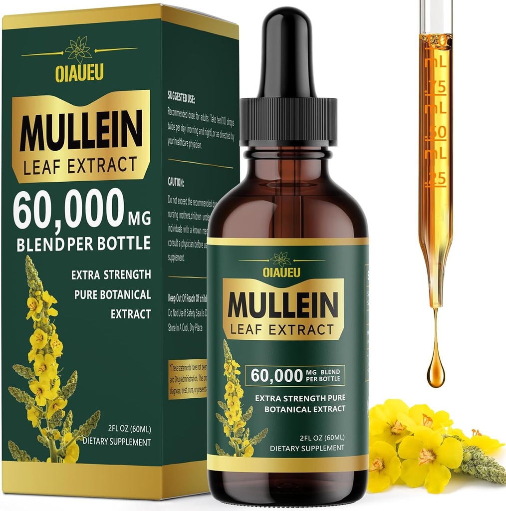 Bio Mullein Tropfen für Lunge, Mullein Leaf Tinkture Support Lung Cleanse, Natürliche Ergänzung Flüssiger Extrakt für Lung Detox und Respiratory Health, Vegan, 2 fl oz