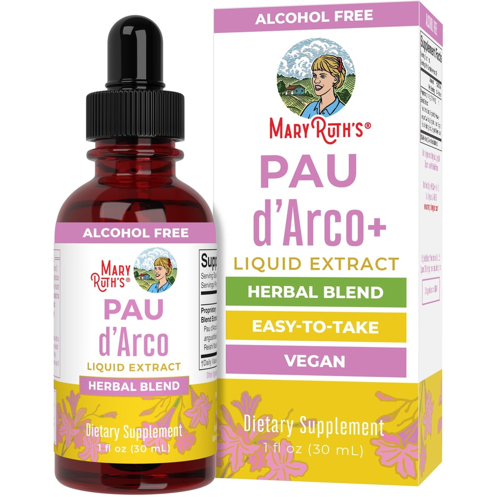 MaryRuth Organics PAU D'Arco Kräutermischung | Reishi Mushroom | Echinacea angustifolia Root | Usnea Lichen | Thyme Leaf | Vegan | Non-GMO Project Verified | Gluten Free | 30 Servierungen | 1 Fl Oz