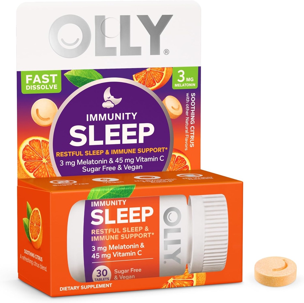 OLLY Immunität Schlaf Fast Dissolves, 3mg Melatonin, Vitamin C, Citrus Flavor, 30 Tage Versorgung - 30 Count