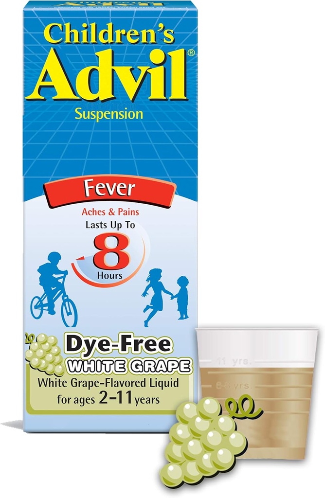 Kinder Advil Liquid Pain Relief Medizin und Fever Reducer, 100 Mg Kinder Ibuprofen für Alter 2-11, Weißer Trauben - 4 Fl Oz