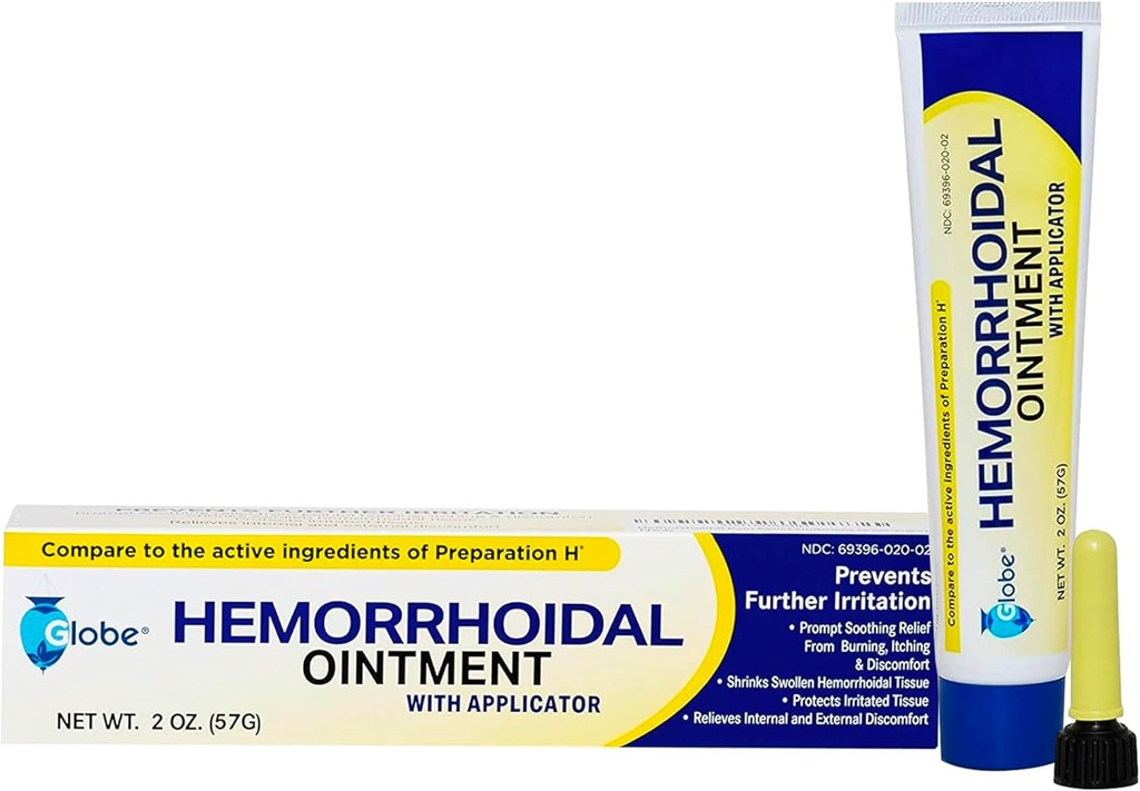Globe Hämorrhoidal Salbe w/ Applicator, Phenylephrine HCl, Petrolatum Mineralöl, maximale Festigkeitsformel zum Brennen, Zerfall & Juckreiz, 2 Unzen