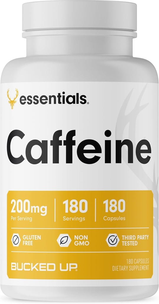 Koffein 200mg pro Servierung, Essentials (180 Servierungen, 180 Kapseln)