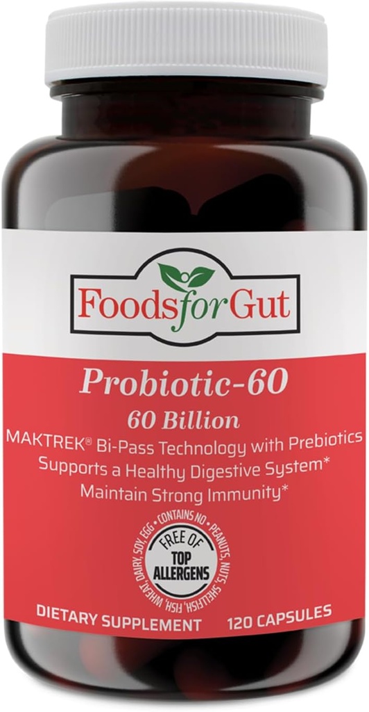 Lebensmittel für Gut Probiotic Kapseln 60 Billion Cfus | MAKTrek Bipass Technologie | Verdauungs- und Immununterstützung 120 Kapseln