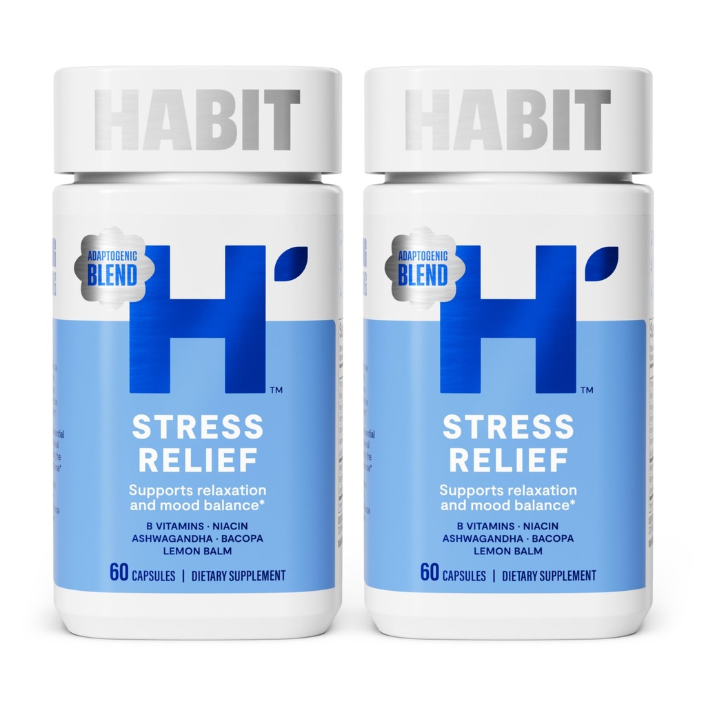 Habit Stress Relief Supplement 2 Pack (120 Kapseln) - New Look, unterstützt Entspannung & Stimmung Balance, Vitamin B, Adaptogene, Zitronenbalsam, Calming, Vegan, Non-GMO