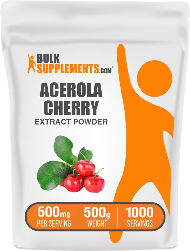 BulkSupplements.com Acerola Kirschextrakt Pulver - Natürliche Vitamin C Ergänzung, Acerola Kirschpulver - Vegan & Glutenfrei, 500mg pro Servierung, 500g (1.1 lbs) (Pack von 1)