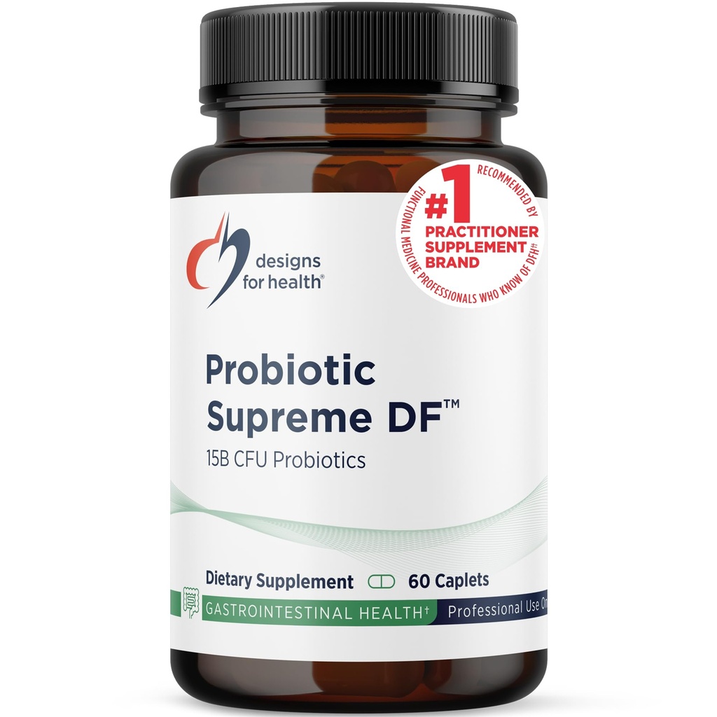 Designs for Health Probiotic Supreme DF - 15 Billion CFU Dairy-Free Probiotic mit Acidophilus + Bifidobacterium Longum, GI + Immun Support Supplement oder Erwachsene, Männer + Frauen (60 Caplets)