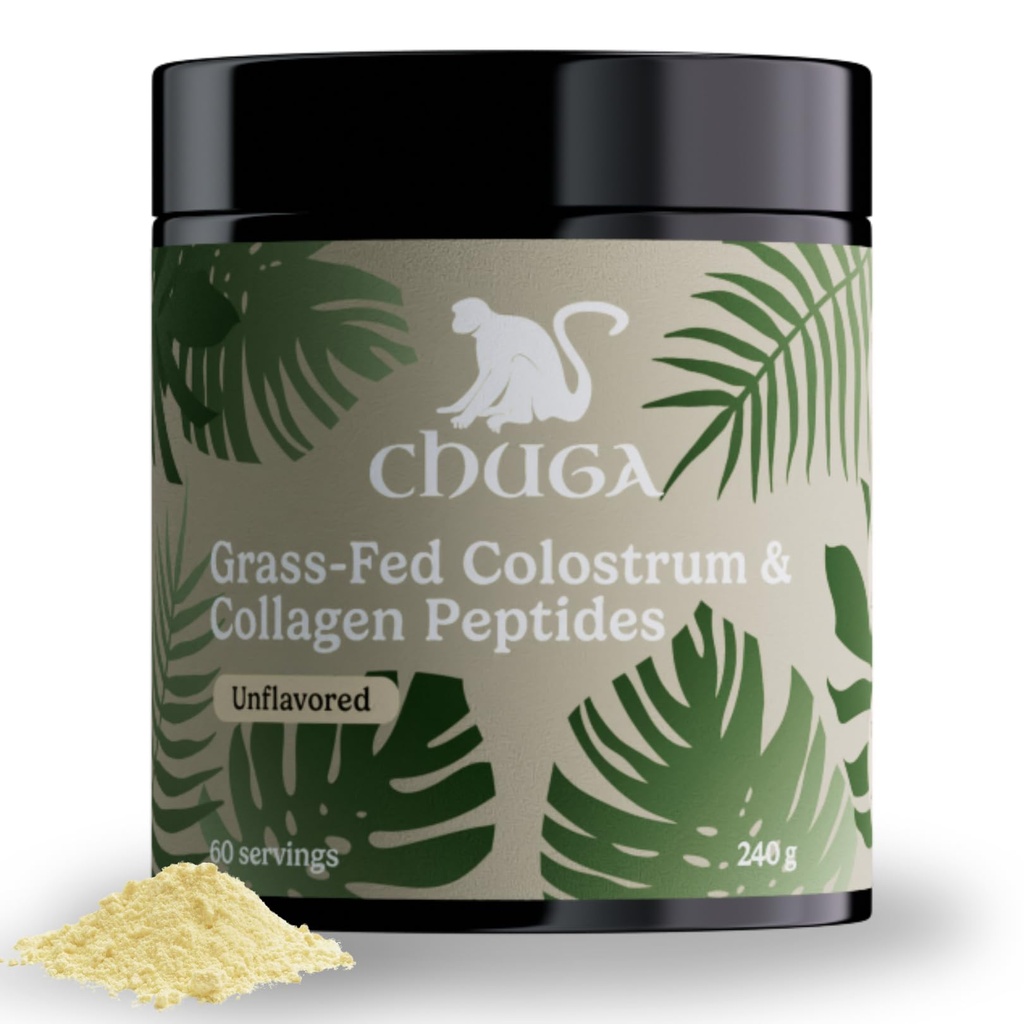 Chuga Grass Fed Colostrum & Collagen Peptides 60 Servierungen | Enhances Hair & Nails | Glowing Skin | Gut Wall Strengthening