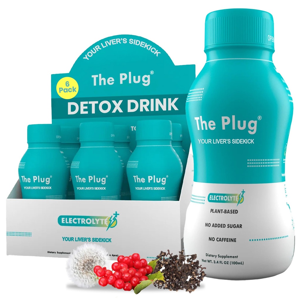 The Plug Liver Cleanse Detox & Repair Drink - Pflanzenbasierte Kräuterelektrolyt-Getränke für Leberunterstützung & Gesundheit, Bloating Relief, Wiederherstellen Antioxidantien & Minerals | Liver Complex Energy Drink (6-Pack)
