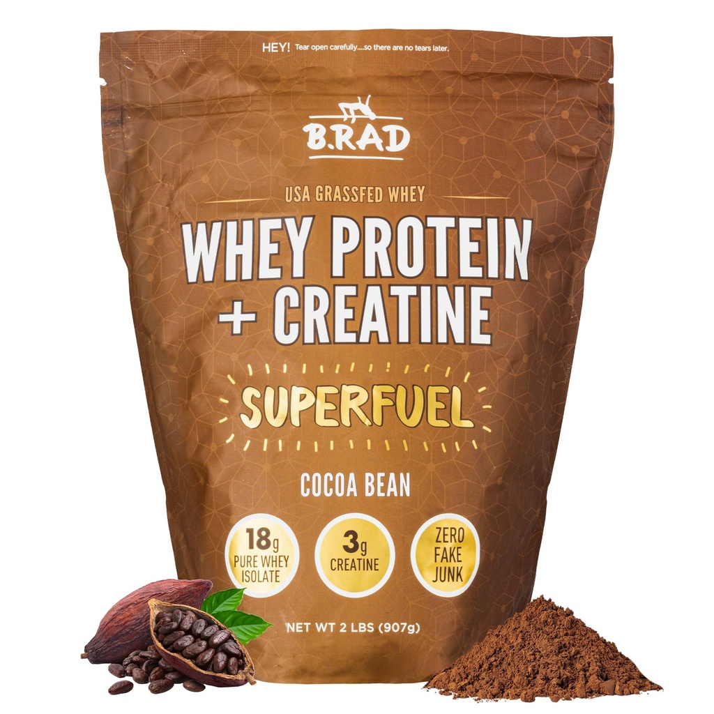 B.rad Superfuel - Grass Fed Whey Protein Isolate mit Creatine | Farm-Fresh, Easy-to-Digest, Clean Ingredients | 2 Pounds | 100% USA Sourced | Cocoa Bean (Chocolate)