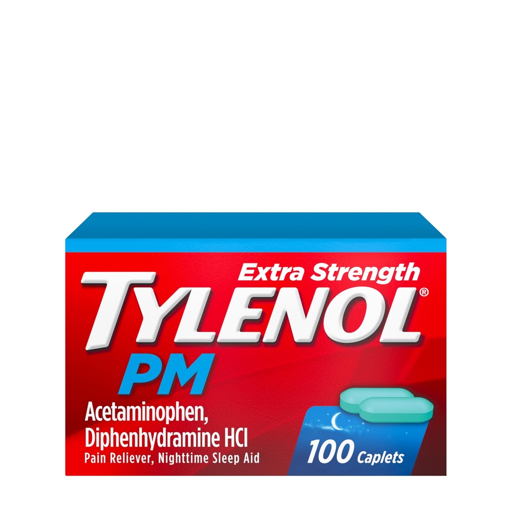 Tylenol PM Extra Strength Nighttime Pain Reliever & Sleep Aid Caplets, 500 mg Acetaminophen & 25 mg Diphenhydramin HCl, Relief für Nacht Erfolge & Schmerzen, Non-Habit Forming, 100 ct