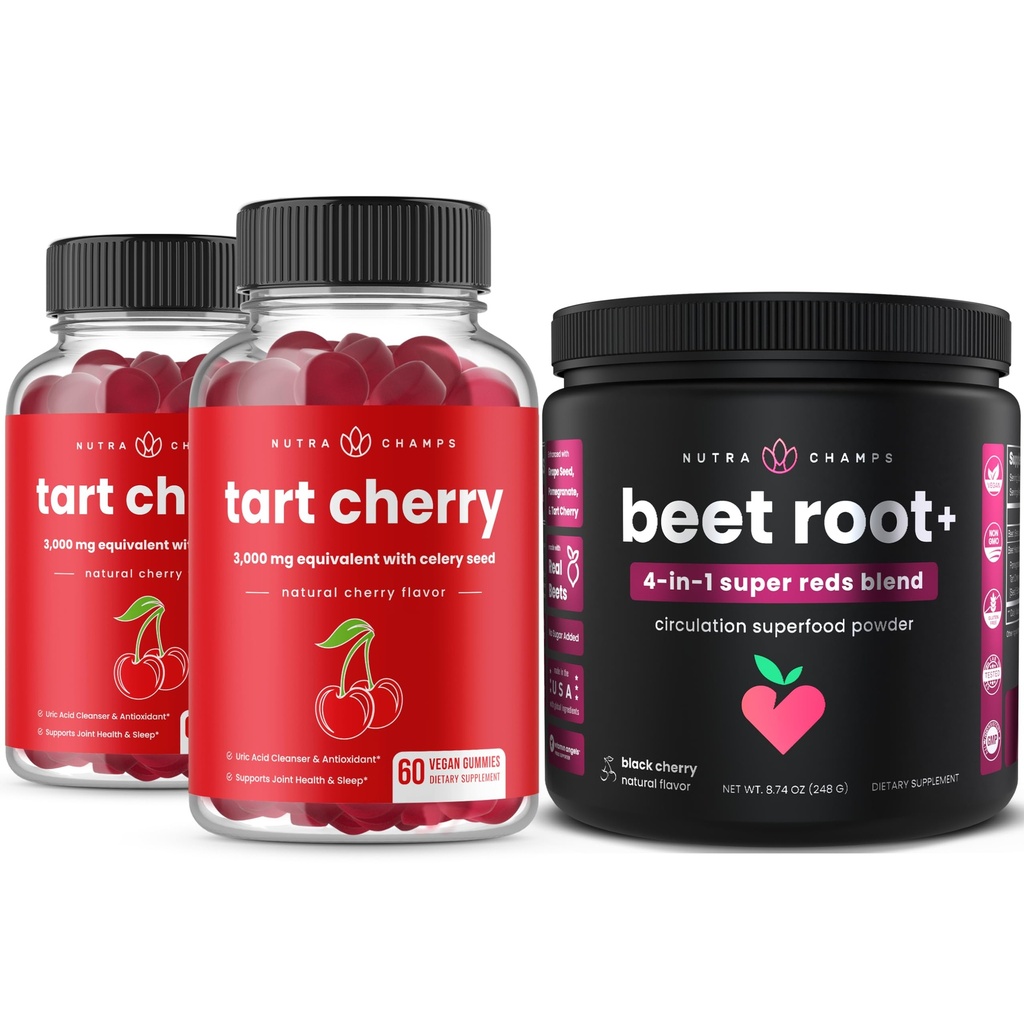 NutraChamps Tart Cherry (2 Pack) & Beet Root Powder | Complete Muscle & Circulation Support
