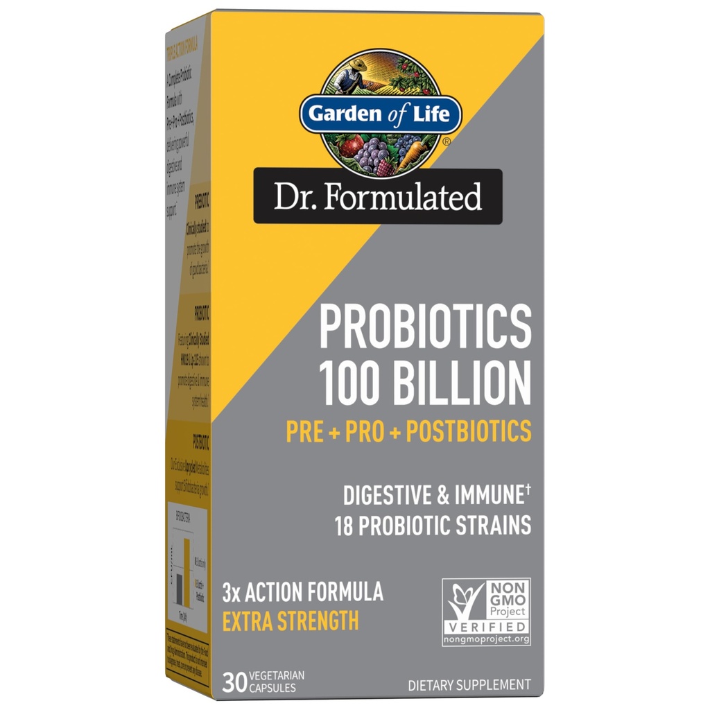 Garten des Lebens Dr. Formulierte Probiotika 100 Billion CFU Pre + Pro + Postbiotika - Extra Strength Digestive & Immune Unterstützung für Männer und Frauen, Kartoffel, Akazie, postbiotische Metaboliten, 30 Kapseln