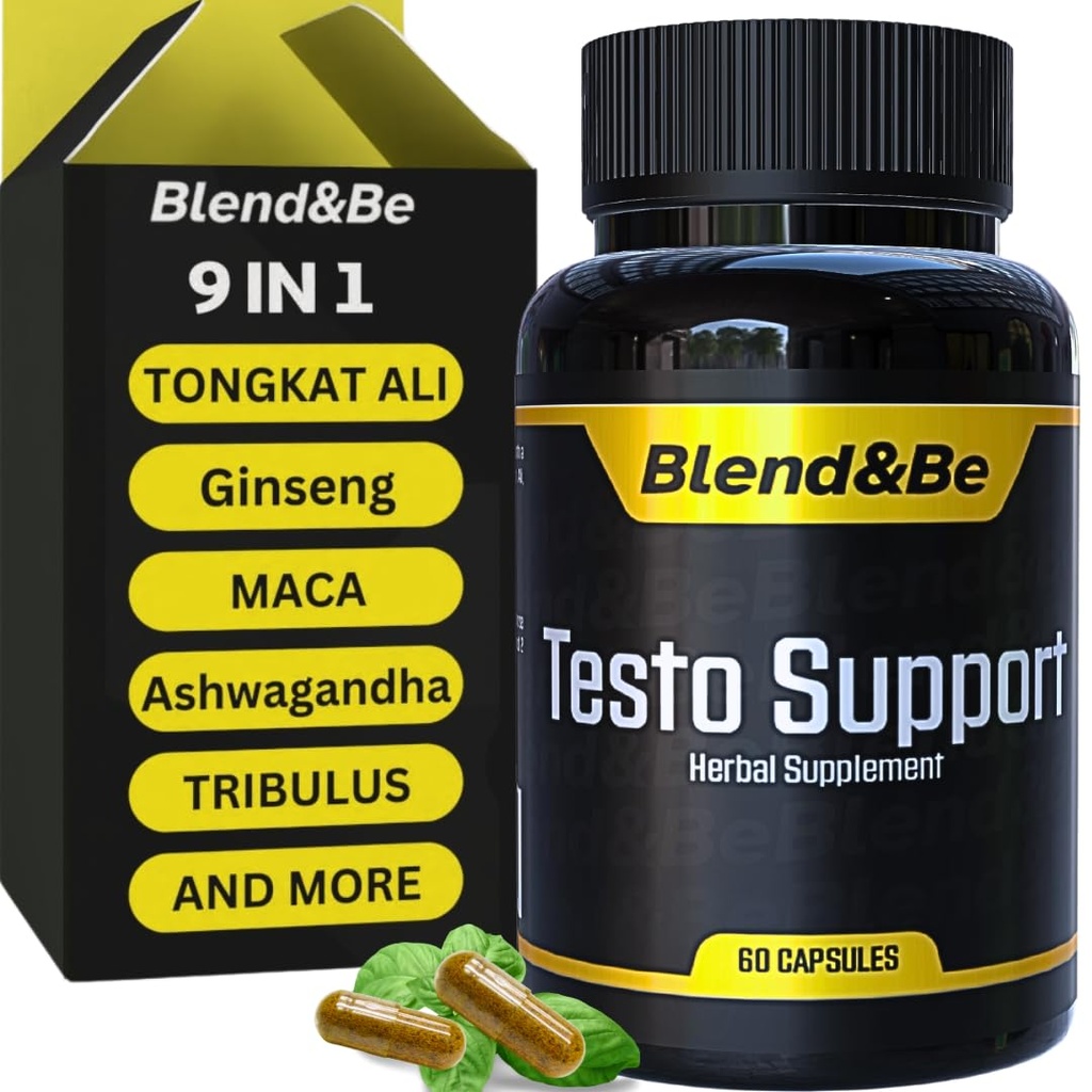 Blend&Be Testo-Unterstützung | All-in-One pflanzliche Nahrungsergänzung | Tongkat Ali, Fenugreek, Ginseng, Maca, Ashwagandha, Spirulina Tribulus,Black Seed und Cinnamon.+ Kostenlos E-Book ★