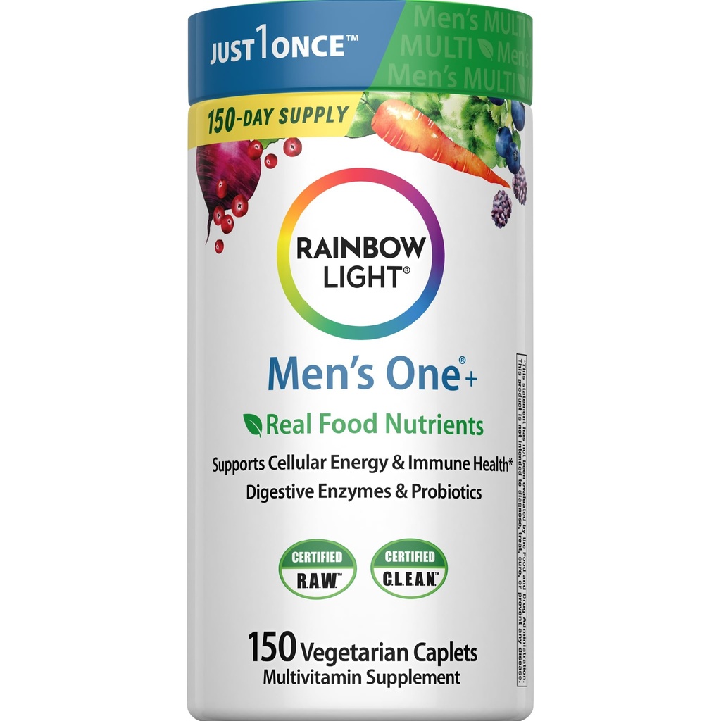 Rainbow Light Mens One High Potency Daily Multivitamin, Vegetarisch, 150 ct., Paket Mai Vary
