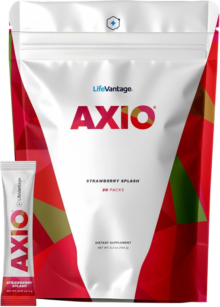 LifeVantage AXIO Regular Energy Drink Powder, Nootropic Supplement, Focus & Mood Support, mit L-Theanin, Grüner Tee, B Vitamine, DMAE, Quercetin & Pine Bark, Erdbeer-Splash, 30 Packungen