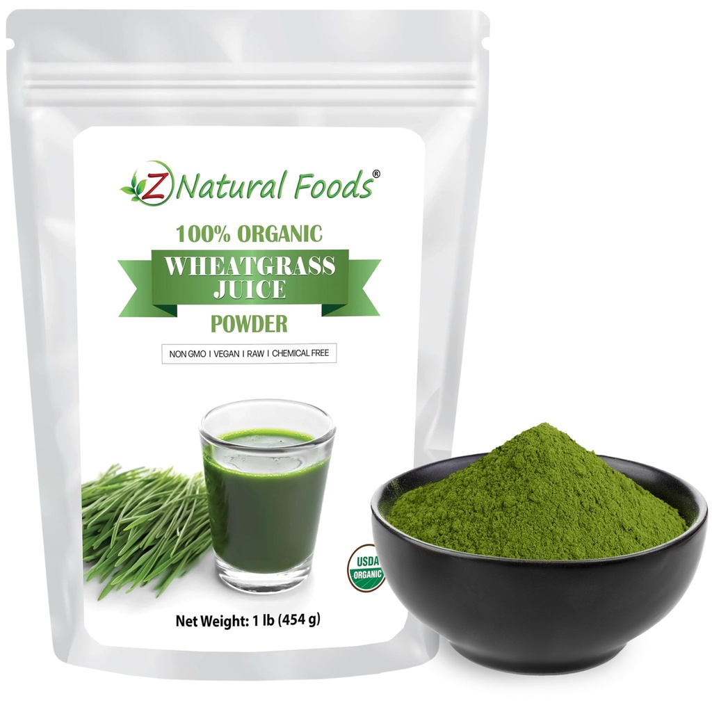 Z Natural Foods Organic Wheat Grass Juice Powder - Superfood for Healthy Aging & Digestion - Non-GMO, Vegan, Kosher - Perfekt für Säfte, Joghurt & Smoothies - Weizengrass Juice Powder Bliss, 1 lb