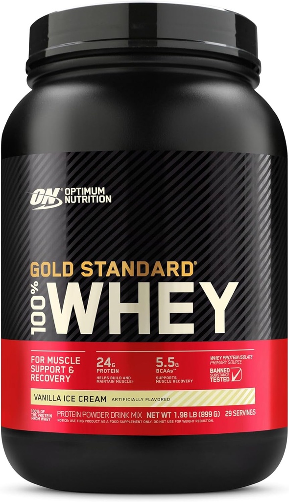 Optimum Nutrition Gold Standard 100% Whey Protein Pulver aus Whey Isolates, Vanilla Ice Cream - 2 Pfund