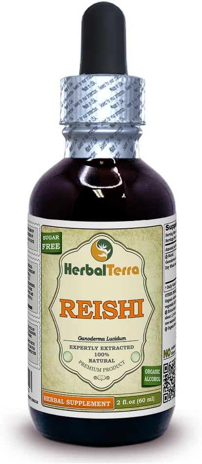 Herbal Terra LLC Reishi Pilz (Ganoderma Lucidum) Tinktur, Organisch getrocknete Pilze Flüssiger Extrakt 2 oz