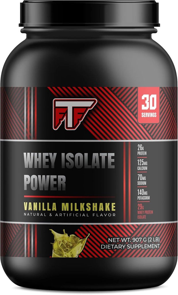 Whey Isolate Power Vanilla Milkshake, 26g of 100% Whey Protein Isolate per Serving to Build Lean Muscle -Vanilla Milkshake, 2lb- 30 Servings