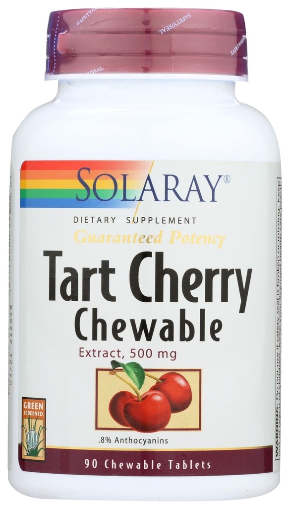 SOLARAY Garantierter Potency Tart Kirschfrucht Extrakt, Kaubar, Kirsche (Btl-Plastic) 500mg | 90ct