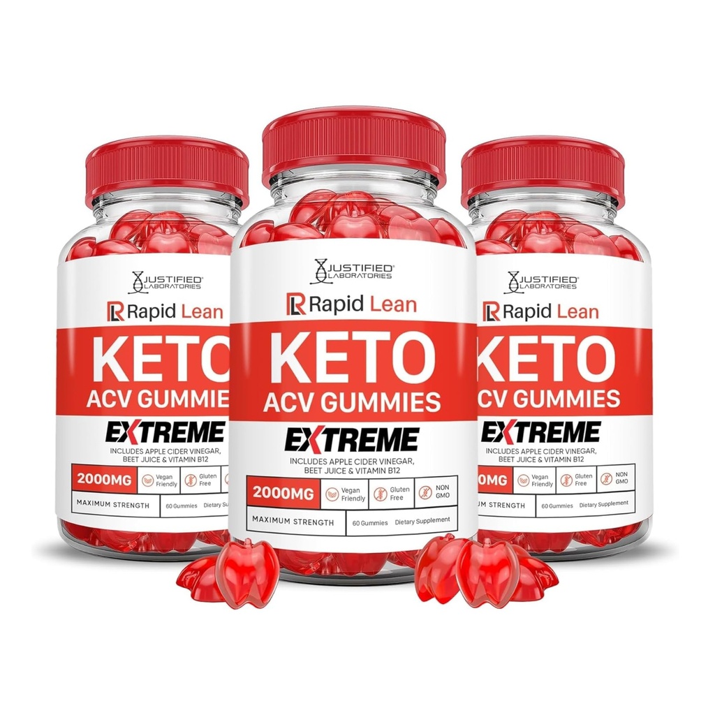 Justified Laboratories (3 Pack Rapid Lean Keto ACV Gummis Extreme 2000MG Rapid Lean Keto Gummies Apfelessig geformt mit Granatapfelsaft Pulver B12 Vegan Non GMO 180 Gummys