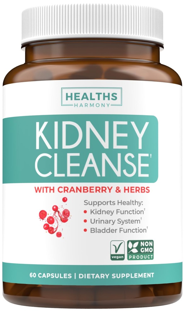 Kidney Cleanse Detox (Non-GMO) Unterstützung Gesunde Harnwege- Leistungsstarke VitaCran Cranberry Extrakt & Kräuter – Gesunde Kidney Support Supplement - 60 vegetarische Kapseln (keine Pillen)
