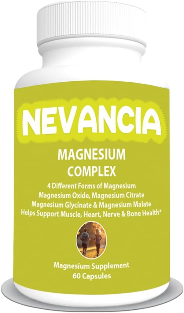 Magnesium-Komplex mit Magnesium-Glycinat, Magnesium-Malat, Magnesium-Zitrat, Magnesiumoxid, Stress- und Schlafhilfe, Gehirn- und Herzunterstützung, Muskel-, Gelenk- und Knochenunterstützung