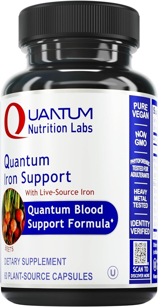 Quantum Nutrition Labs Eisen-Support - Eisen-Supplement für Frauen und Männer, Vegan Eisen-Ergänzungen, Low Dose Gentle Iron, Natürlich zur Unterstützung gesunden Blut - 60 vegetarische Kapseln