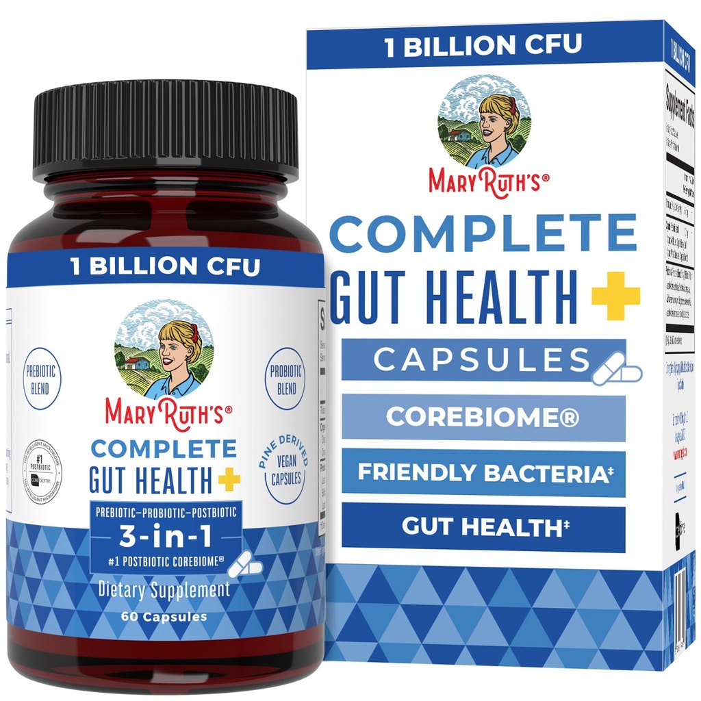 MaryRuth Organics Complete Gut Health+ Capsules | 5 Probiotic Blend | Butyrate | Corebiome® | Vegan Gut Support | Unterstützung Gastrointestinal Health & Microbiome | 2 Kapseln täglich | 30 Servietten