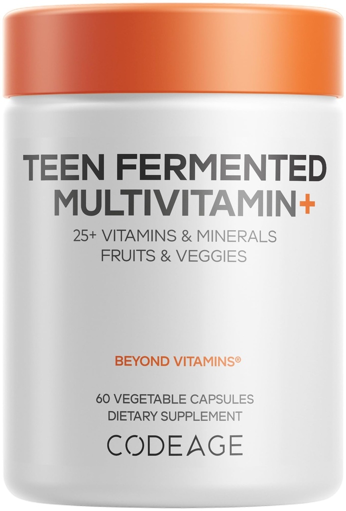 Codeage Teen Multivitamin Supplement – Tägliche Vitamine und Mineralstoffe für Teen Boys und Girls – Organische Ganze Lebensmittelformel mit Omega-3 und Vitaminen A bis K - 60 Kapseln