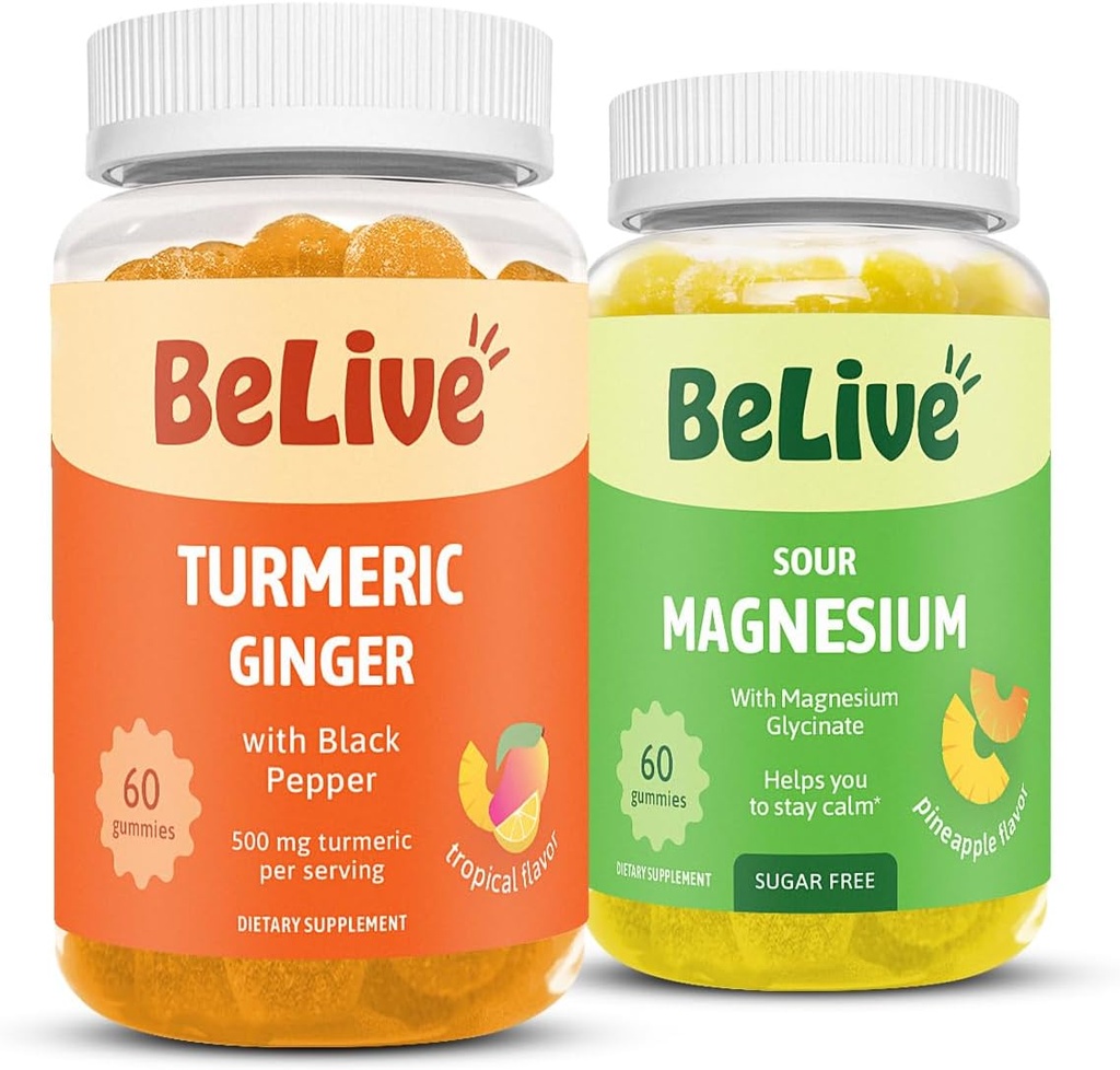 BeLive Bundle Magnesium und Turmeric Gummies für Entspannung, Schlaf, Inmununterstützung und Mobilitätsunterstützung
