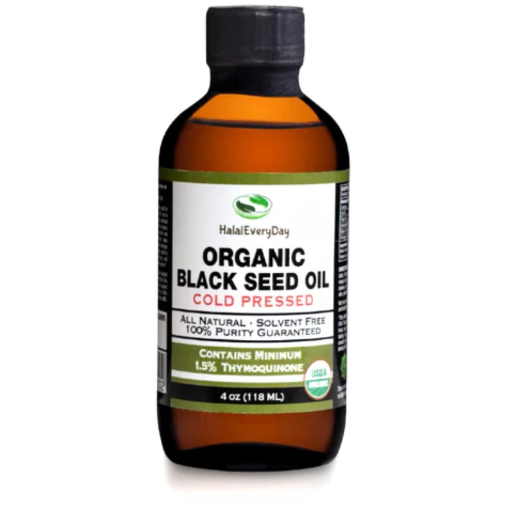 Bio Black Seed Oil - USDA Zertifizierte kalte Glasflasche über 1,5% Thymoquinone 3X Stärke Türkisch Schwarz Cumin Nigella Sativa Non-GMO 100% reines Schwarzes Öl (4oz Glasflasche)