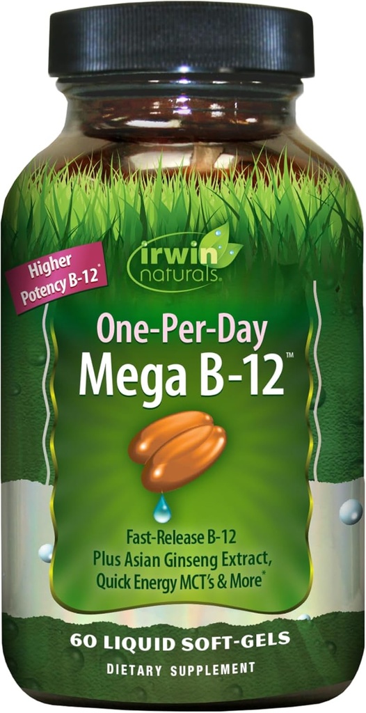 Irwin Naturals Mega B-Complex - 60 Liquid Softgels - Vitamin B Complex mit Vitamin B12, Folate B9, Biotin B7, B1, B2, B3, B5, B6 und Quick Energy MCT